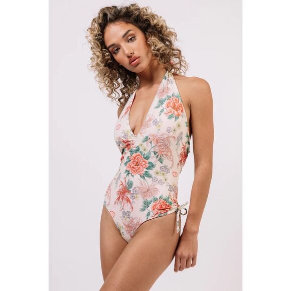 Free People x HAH In A Ruche Printed Deep V Reversible One Piece Swimsuit - Picture 2 of 16